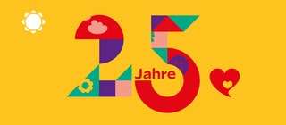 Bunte 25 auf gelbem Hintergrund