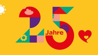 Bunte 25 auf gelbem Hintergrund