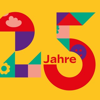 Bunte 25 auf gelbem Hintergrund