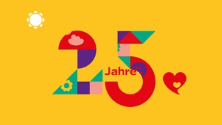 Bunte 25 auf gelbem Hintergrund